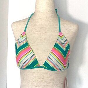 Reversible Triangle Bikini Swimsuit Halter Top Juniors Sz L Chevron Neon Green